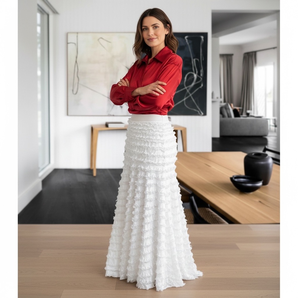 Sílvia Tcherassi White Silk Maxi Skirt Size 6